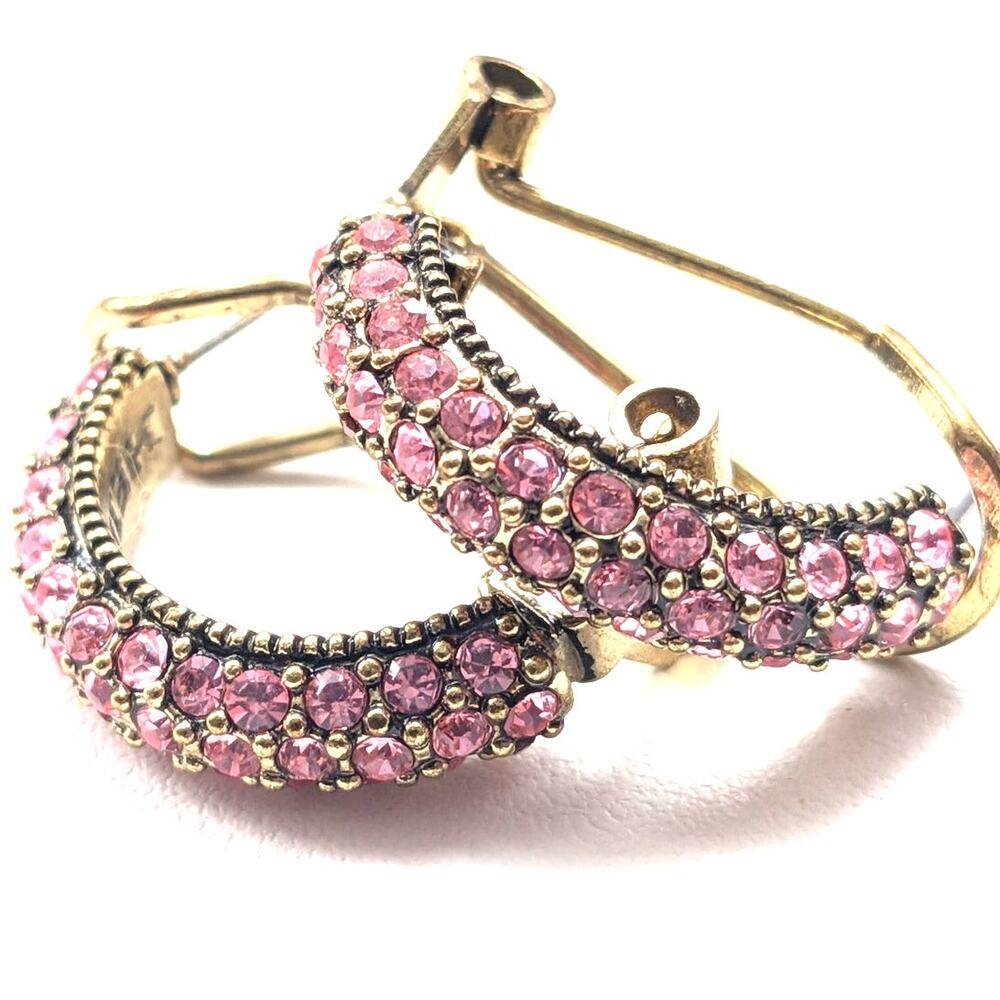 Heidi Daus Snake Charmer Gold Tone Crystal Hoop Earrings 1in
